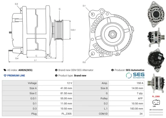 Generator 12 V AS-PL A0826(SEG) Bild Generator 12 V AS-PL A0826(SEG)