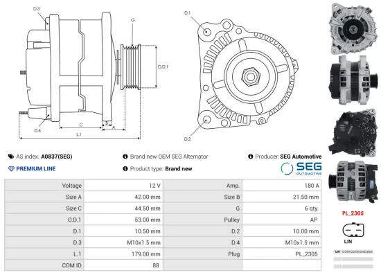Generator 12 V AS-PL A0837(SEG) Bild Generator 12 V AS-PL A0837(SEG)