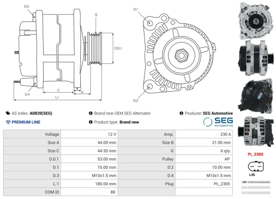 Generator 12 V AS-PL A0839(SEG) Bild Generator 12 V AS-PL A0839(SEG)