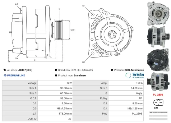 Generator 12 V AS-PL A0847(SEG) Bild Generator 12 V AS-PL A0847(SEG)