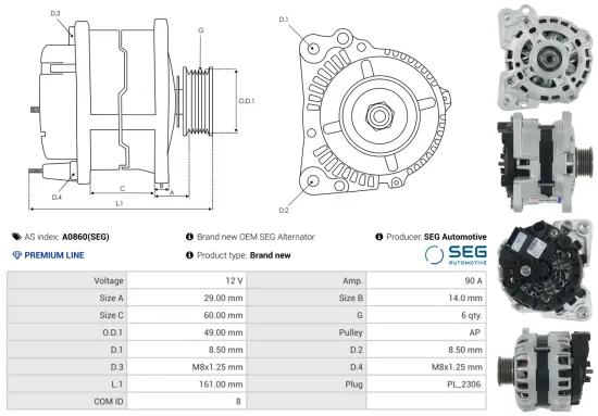 Generator 12 V AS-PL A0860(SEG) Bild Generator 12 V AS-PL A0860(SEG)