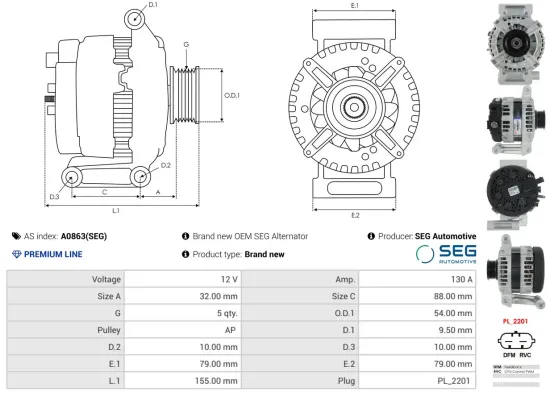 Generator 12 V AS-PL A0863(SEG) Bild Generator 12 V AS-PL A0863(SEG)