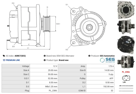 Generator 12 V AS-PL A0867(SEG) Bild Generator 12 V AS-PL A0867(SEG)