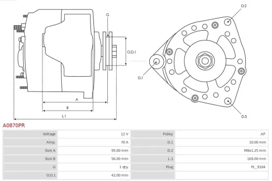 Generator 12 V AS-PL A0870PR Bild Generator 12 V AS-PL A0870PR