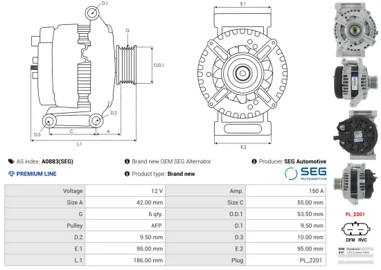 Generator 12 V AS-PL A0883(SEG) Bild Generator 12 V AS-PL A0883(SEG)