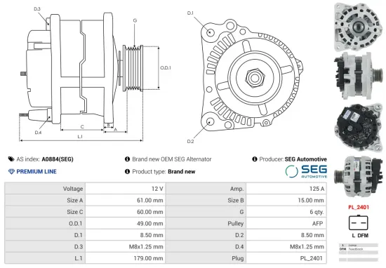 Generator 12 V AS-PL A0884(SEG) Bild Generator 12 V AS-PL A0884(SEG)