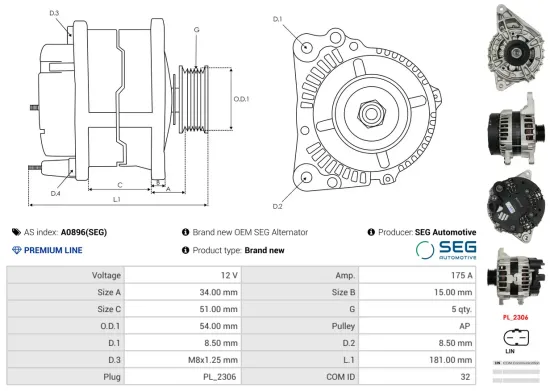 Generator 12 V AS-PL A0896(SEG) Bild Generator 12 V AS-PL A0896(SEG)