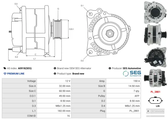 Generator 12 V AS-PL A0918(SEG) Bild Generator 12 V AS-PL A0918(SEG)
