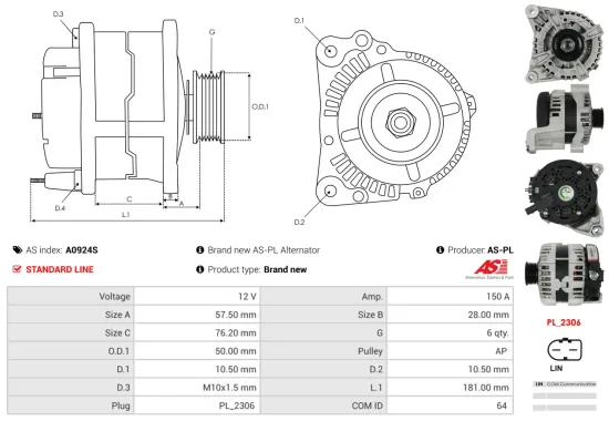 Generator 12 V AS-PL A0924S Bild Generator 12 V AS-PL A0924S