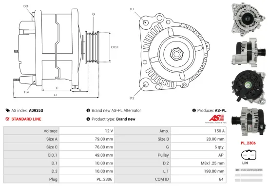 Generator 12 V AS-PL A0935S Bild Generator 12 V AS-PL A0935S