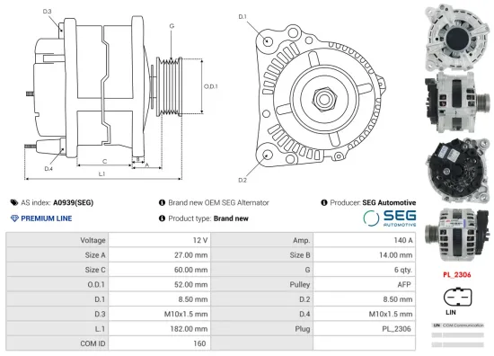 Generator 12 V AS-PL A0939(SEG) Bild Generator 12 V AS-PL A0939(SEG)