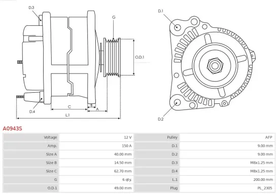 Generator 12 V AS-PL A0943S Bild Generator 12 V AS-PL A0943S