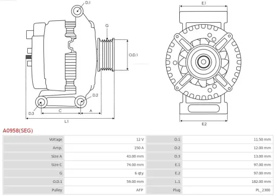 Generator 12 V AS-PL A0958(SEG) Bild Generator 12 V AS-PL A0958(SEG)