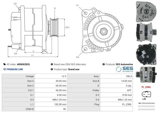 Generator 12 V AS-PL A0969(SEG) Bild Generator 12 V AS-PL A0969(SEG)