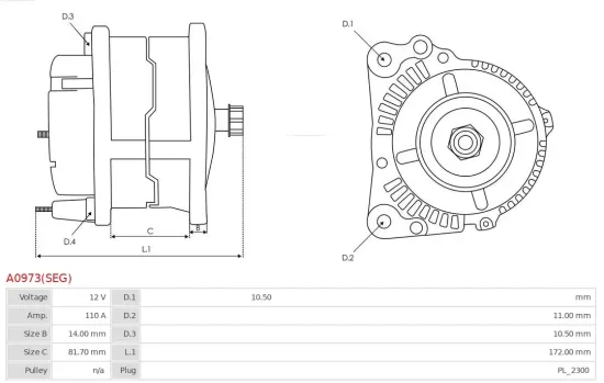 Generator 12 V AS-PL A0973(SEG) Bild Generator 12 V AS-PL A0973(SEG)