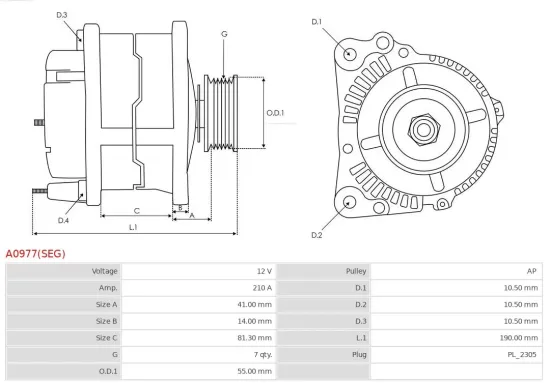 Generator 12 V AS-PL A0977(SEG) Bild Generator 12 V AS-PL A0977(SEG)