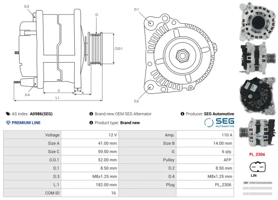 Generator 12 V AS-PL A0986(SEG) Bild Generator 12 V AS-PL A0986(SEG)