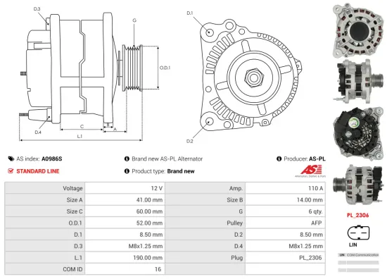 Generator 12 V AS-PL A0986S Bild Generator 12 V AS-PL A0986S