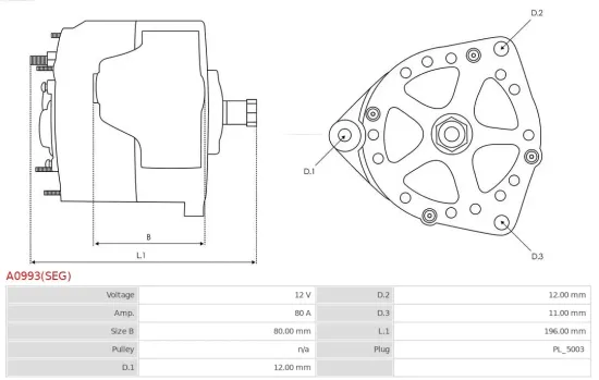 Generator 12 V AS-PL A0993(SEG) Bild Generator 12 V AS-PL A0993(SEG)