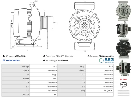 Generator 12 V AS-PL A0994(SEG) Bild Generator 12 V AS-PL A0994(SEG)