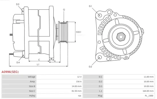 Generator 12 V AS-PL A0996(SEG) Bild Generator 12 V AS-PL A0996(SEG)