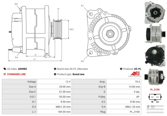 Generator 12 V AS-PL A0998S Bild Generator 12 V AS-PL A0998S