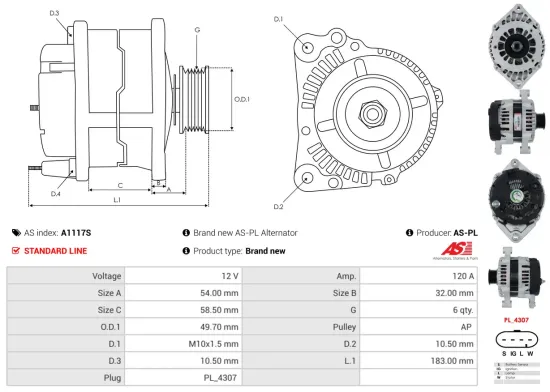 Generator 12 V AS-PL A1117S Bild Generator 12 V AS-PL A1117S