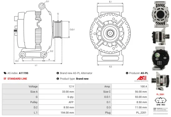 Generator 12 V AS-PL A1119S Bild Generator 12 V AS-PL A1119S