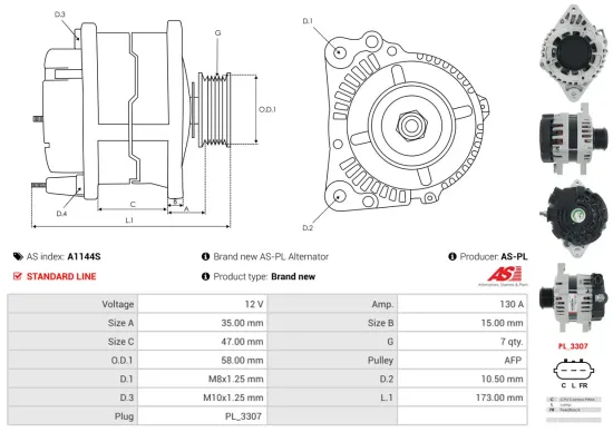 Generator 12 V AS-PL A1144S Bild Generator 12 V AS-PL A1144S