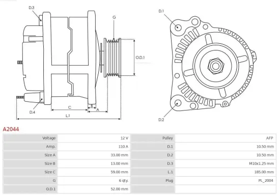 Generator 12 V AS-PL A2044 Bild Generator 12 V AS-PL A2044