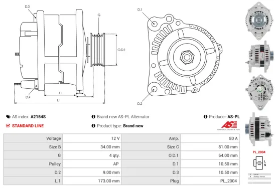 Generator 12 V AS-PL A2154S Bild Generator 12 V AS-PL A2154S