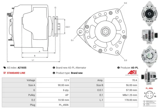 Generator 12 V AS-PL A2165S Bild Generator 12 V AS-PL A2165S