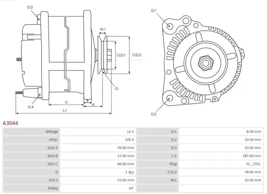 Generator 12 V AS-PL A3044 Bild Generator 12 V AS-PL A3044