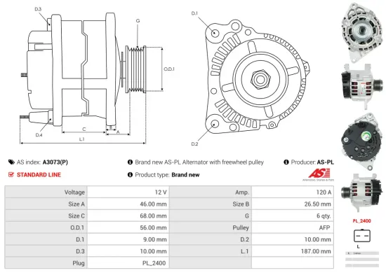 Generator 12 V AS-PL A3073(P) Bild Generator 12 V AS-PL A3073(P)
