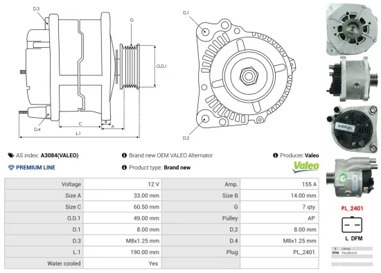 Generator 12 V AS-PL A3084(VALEO) Bild Generator 12 V AS-PL A3084(VALEO)