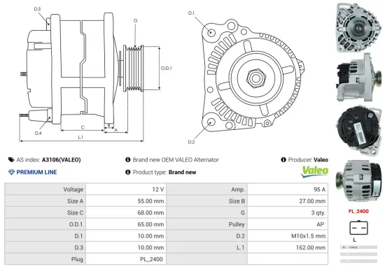 Generator 12 V AS-PL A3106(VALEO) Bild Generator 12 V AS-PL A3106(VALEO)