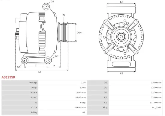 Generator 12 V AS-PL A3129SR Bild Generator 12 V AS-PL A3129SR