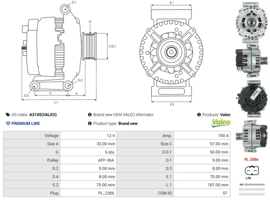 Generator 12 V AS-PL A3145(VALEO) Bild Generator 12 V AS-PL A3145(VALEO)