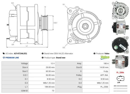 Generator 12 V AS-PL A3147(VALEO) Bild Generator 12 V AS-PL A3147(VALEO)