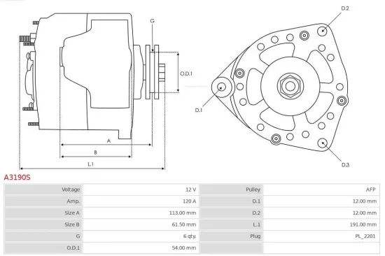 Generator 12 V AS-PL A3190S Bild Generator 12 V AS-PL A3190S