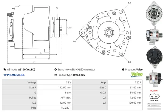 Generator 12 V AS-PL A3190(VALEO) Bild Generator 12 V AS-PL A3190(VALEO)