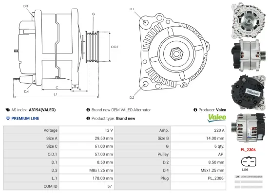 Generator 12 V AS-PL A3194(VALEO) Bild Generator 12 V AS-PL A3194(VALEO)