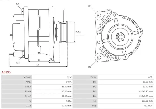 Generator 12 V AS-PL A3195 Bild Generator 12 V AS-PL A3195