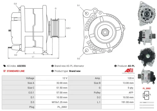 Generator 12 V AS-PL A3235S Bild Generator 12 V AS-PL A3235S