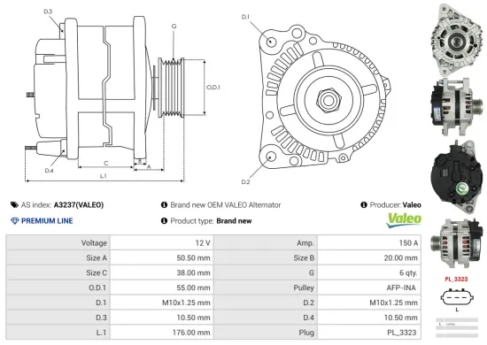 Generator 12 V AS-PL A3237(VALEO) Bild Generator 12 V AS-PL A3237(VALEO)