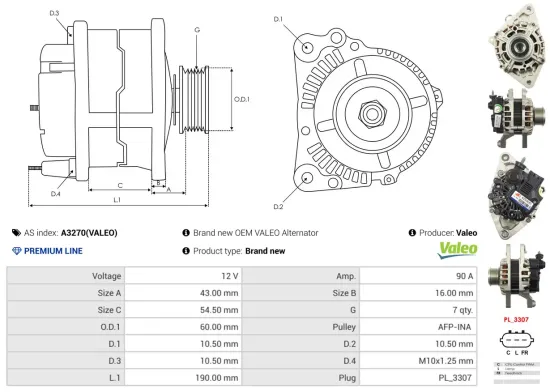 Generator 12 V AS-PL A3270(VALEO) Bild Generator 12 V AS-PL A3270(VALEO)