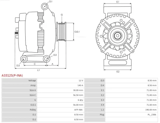 Generator 12 V AS-PL A3312S(P-INA) Bild Generator 12 V AS-PL A3312S(P-INA)