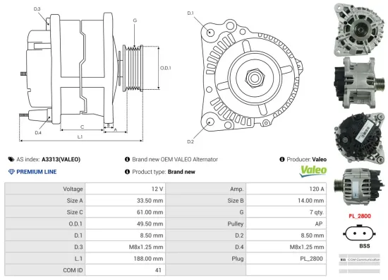 Generator 12 V AS-PL A3313(VALEO) Bild Generator 12 V AS-PL A3313(VALEO)