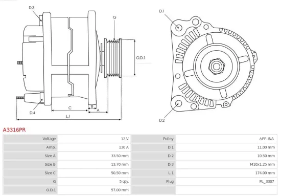 Generator 12 V AS-PL A3316PR Bild Generator 12 V AS-PL A3316PR