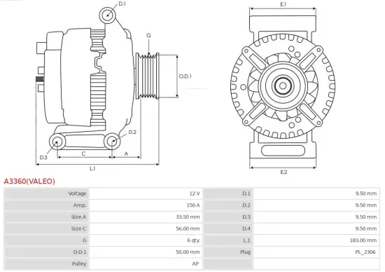 Generator 12 V AS-PL A3360(VALEO) Bild Generator 12 V AS-PL A3360(VALEO)